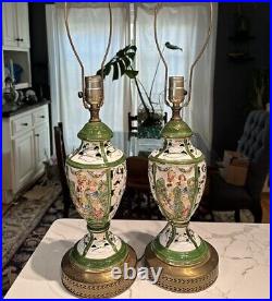 Vintage Pair Capodimonte Porcelain Gold Hand Painted Figures Lamps 28