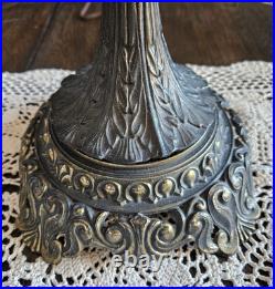 Vintage Pair Cast Metal Spelter Bronze/Brass Tone Footed Table Lamps Ornate