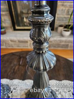 Vintage Pair Cast Metal Spelter Bronze/Brass Tone Footed Table Lamps Ornate