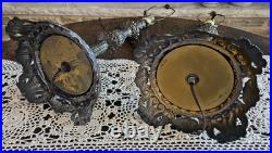 Vintage Pair Cast Metal Spelter Bronze/Brass Tone Footed Table Lamps Ornate