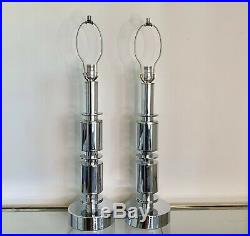 Vintage Pair Chrome Lamps Bases Mid Century Modern MCM 31 3/4 Tall Modernist