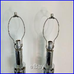 Vintage Pair Chrome Lamps Bases Mid Century Modern MCM 31 3/4 Tall Modernist