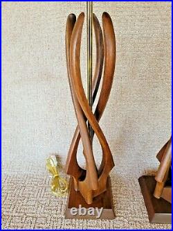 Vintage Pair Danish Mid Century Modern Sculptural Teak/Walnut Wood Table Lamps