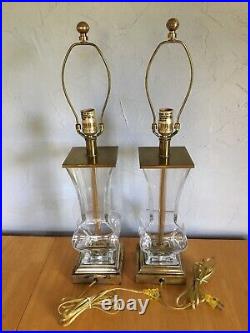 Vintage Pair Frederick Cooper Chicago Table Lamps Brass & Glass 2 Lights MCM