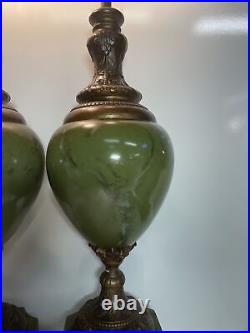 Vintage Pair Large Table Lamp olive green Mid Century Modern Retro bery heavy