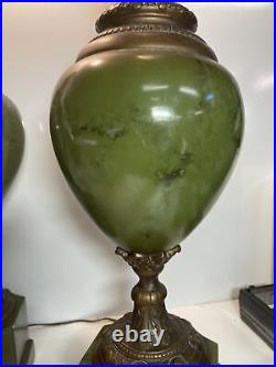 Vintage Pair Large Table Lamp olive green Mid Century Modern Retro bery heavy
