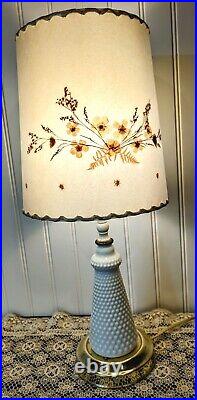 Vintage Pair Match Flower Pressed Lamp Shades Milk Glass Hobnail Bedside Table