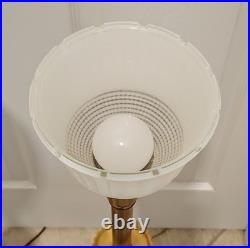 Vintage Pair Mid-Century 1950s Brass & Ceramic Torchiere Table Lamps Glass Shade