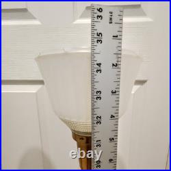 Vintage Pair Mid-Century 1950s Brass & Ceramic Torchiere Table Lamps Glass Shade