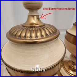 Vintage Pair Mid-Century 1950s Brass & Ceramic Torchiere Table Lamps Glass Shade