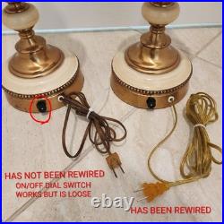 Vintage Pair Mid-Century 1950s Brass & Ceramic Torchiere Table Lamps Glass Shade