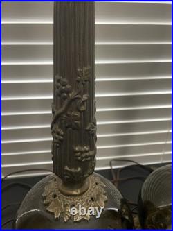 Vintage Pair Mid Century Hollywood Regency Amber Glass & Brass Table Lamps MCM