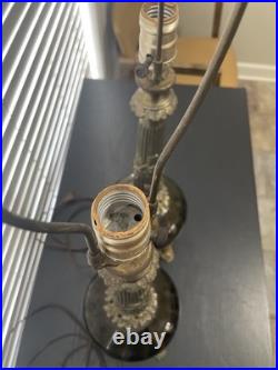 Vintage Pair Mid Century Hollywood Regency Amber Glass & Brass Table Lamps MCM