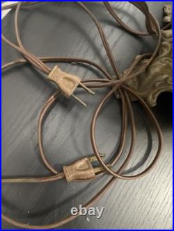 Vintage Pair Mid Century Hollywood Regency Amber Glass & Brass Table Lamps MCM