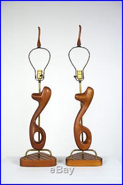 Vintage Pair Mid Century Modern Sculptural Walnut Table Lamps Modeline Heifetz