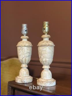 Vintage Pair Neoclassical Alabaster Carved Italian Marble Table Lamp