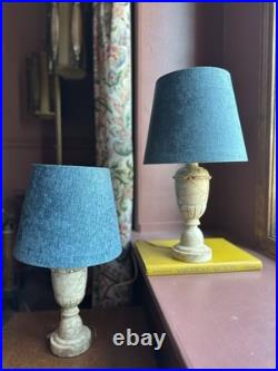 Vintage Pair Neoclassical Alabaster Carved Italian Marble Table Lamp
