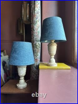 Vintage Pair Neoclassical Alabaster Carved Italian Marble Table Lamp
