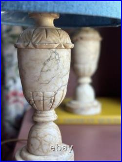 Vintage Pair Neoclassical Alabaster Carved Italian Marble Table Lamp