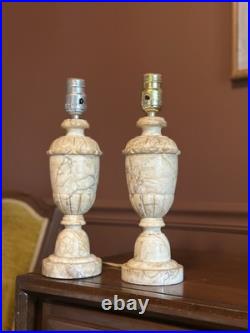 Vintage Pair Neoclassical Alabaster Carved Italian Marble Table Lamp
