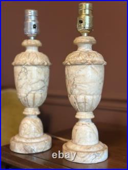 Vintage Pair Neoclassical Alabaster Carved Italian Marble Table Lamp