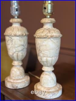 Vintage Pair Neoclassical Alabaster Carved Italian Marble Table Lamp