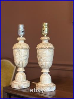 Vintage Pair Neoclassical Alabaster Carved Italian Marble Table Lamp