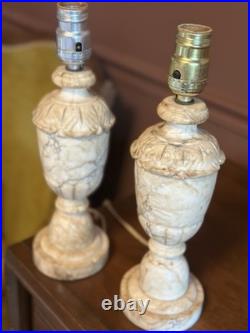 Vintage Pair Neoclassical Alabaster Carved Italian Marble Table Lamp
