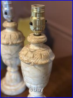 Vintage Pair Neoclassical Alabaster Carved Italian Marble Table Lamp