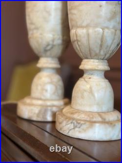 Vintage Pair Neoclassical Alabaster Carved Italian Marble Table Lamp
