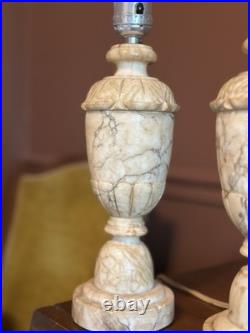 Vintage Pair Neoclassical Alabaster Carved Italian Marble Table Lamp
