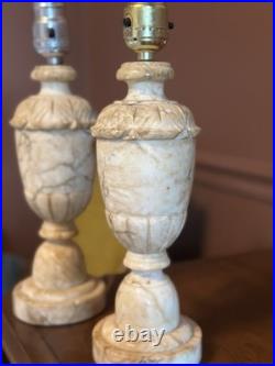 Vintage Pair Neoclassical Alabaster Carved Italian Marble Table Lamp