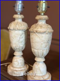 Vintage Pair Neoclassical Alabaster Carved Italian Marble Table Lamp