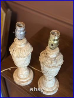 Vintage Pair Neoclassical Alabaster Carved Italian Marble Table Lamp