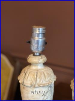 Vintage Pair Neoclassical Alabaster Carved Italian Marble Table Lamp