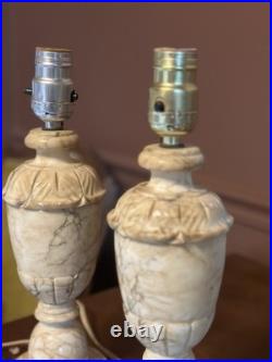 Vintage Pair Neoclassical Alabaster Carved Italian Marble Table Lamp