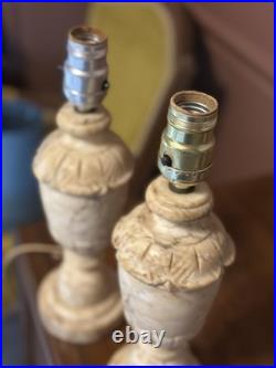 Vintage Pair Neoclassical Alabaster Carved Italian Marble Table Lamp