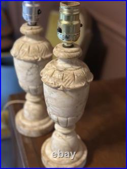 Vintage Pair Neoclassical Alabaster Carved Italian Marble Table Lamp