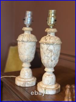 Vintage Pair Neoclassical Alabaster Carved Italian Marble Table Lamp
