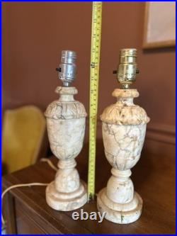 Vintage Pair Neoclassical Alabaster Carved Italian Marble Table Lamp