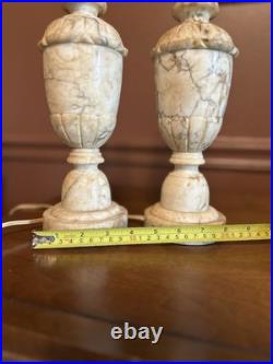 Vintage Pair Neoclassical Alabaster Carved Italian Marble Table Lamp