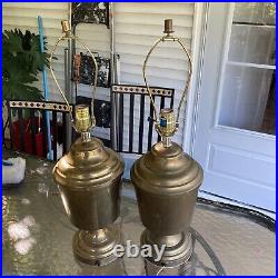 Vintage Pair Of Brass Urn Lamps Linen Shades