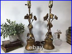 Vintage Pair Of MCM Table LampsGold Leaf/ MetalFlowers Hollywood RegencyNICE