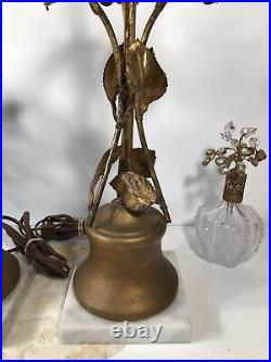 Vintage Pair Of MCM Table LampsGold Leaf/ MetalFlowers Hollywood RegencyNICE