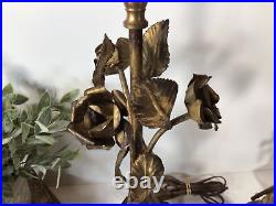 Vintage Pair Of MCM Table LampsGold Leaf/ MetalFlowers Hollywood RegencyNICE