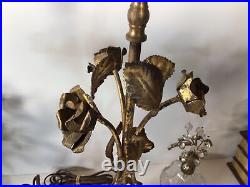 Vintage Pair Of MCM Table LampsGold Leaf/ MetalFlowers Hollywood RegencyNICE