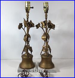 Vintage Pair Of MCM Table LampsGold Leaf/ MetalFlowers Hollywood RegencyNICE