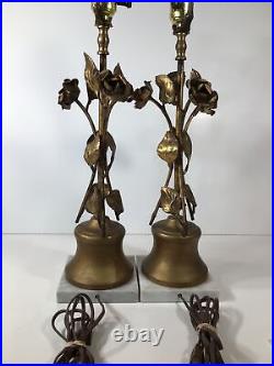 Vintage Pair Of MCM Table LampsGold Leaf/ MetalFlowers Hollywood RegencyNICE