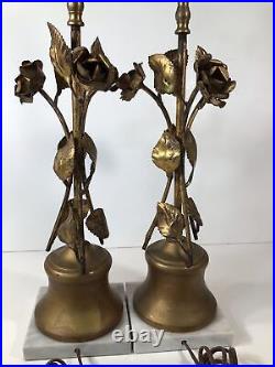 Vintage Pair Of MCM Table LampsGold Leaf/ MetalFlowers Hollywood RegencyNICE