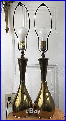 Vintage Pair Of Mid Century Modern Retro Table Lamps Gold Brass Mcm